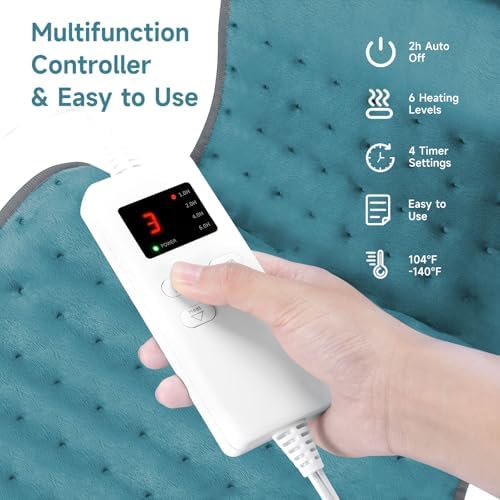 Electric Heating Pad for Back Period Pain & Relax, Christmas Mother Father Day Gifts for Women Mom Older, Portable Heating Pad for Shoulder Neck with 4 Timer & 6 Fast Heat Up