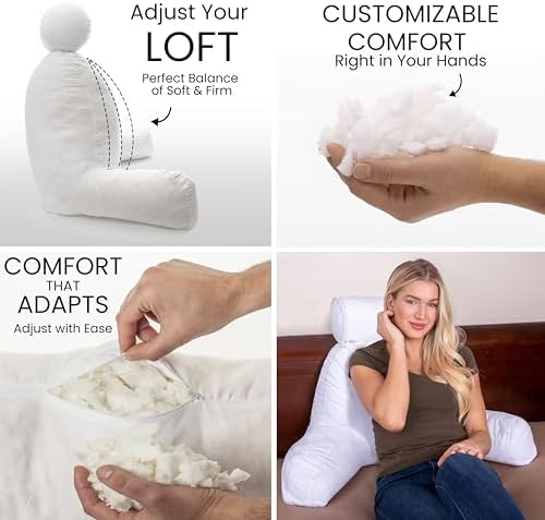 Husband Pillow XXL The Original for Adults - 30" Tall Backrest for Sitting Up in Bed - Firm Support Reading & Bed Rest Pillows for Adults, Neck Roll, Removable Cover - TV - White