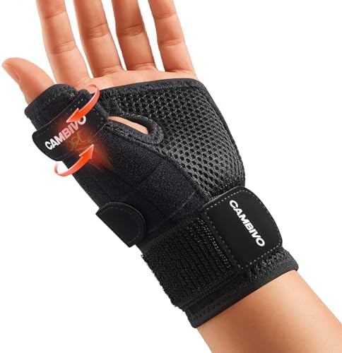 CAMBIVO Thumb Splint & Wrist Brace, Adjustable CMC Joint Pain Relief, Black