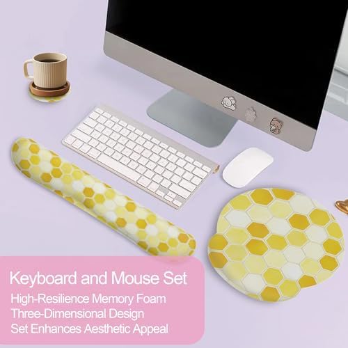 Honeycomb Bee Geometric Ergonomic Wrist Support Keyboard Mouse Wrist Rest Set, Computer Office Comfortable Wrist Rest for Mouse Easy Typing