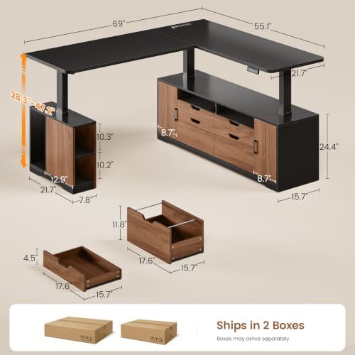 SEDETA Modern L Shaped Executive Electric Standing Desk with 4 Drawers