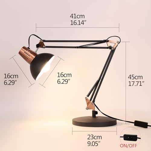 FIRVRE Metal Adjustable Desk Lamp with Clamp, Adjustable Architect Morden Table Lamp, 2-in-1 Design, Eye-Caring Reading Light, for Home & Office