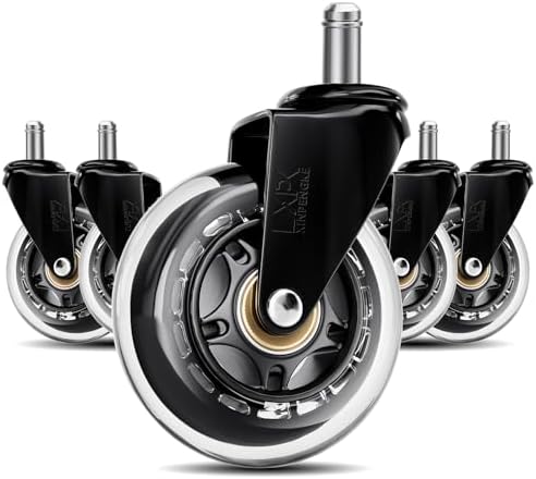 Office ChairWheels - Replace Smooth and Durable Rubber Universal Wheels Heavy Duty Wheels - Suitable for Hardwood Flooring and Carpet -5-Piece Set