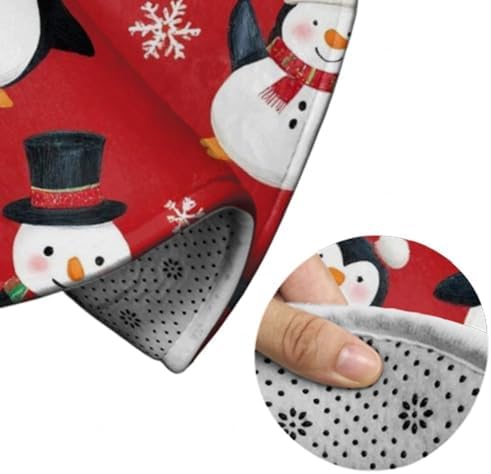 Fashion Round Area Rug Large Non Slip Carpet, Christmas Cute Penguin Snowman Red Unisex Home Decor Mat