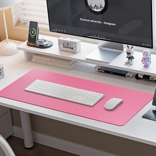 Boutilon Leather Desk Pad Protector,Non-Slip Mouse Pad,Laptop Desk Pad,Office Mouse Mat,Waterproof Leather Desk Blotter,Desk Writing Pad for Office and Home (L-Rose Pink,35"x 17")