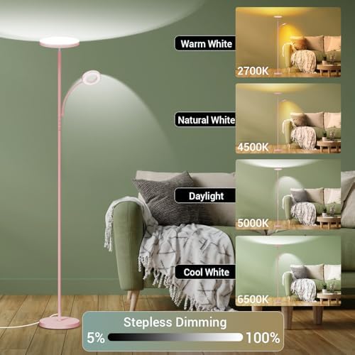 marctronic Pink Floor Lamp, 42W 4000LM Super Bright LED Room Lamp with Adjustable Reading Light,Dimmable Modern Standing Lamp with Remote & Touch Control for Room Bedroom Office Floor Light