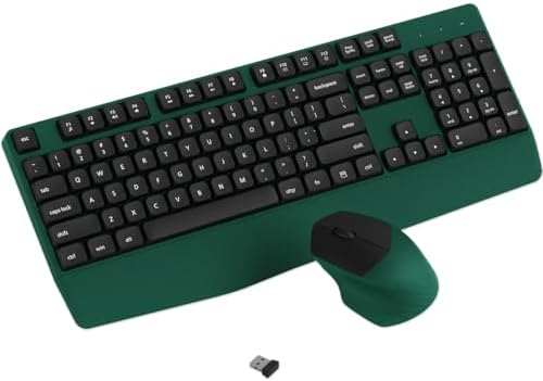 Ergonomic Wireless Keyboard and Mouse Combo with Wrist Rest (Black Green)