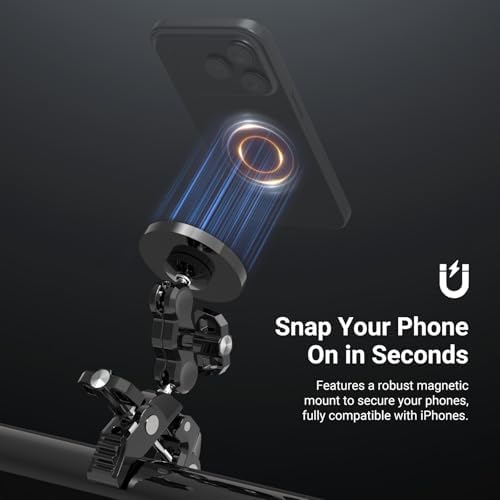 NEEWER Magnetic Mobile Phone Holder with Super Clamp, Adjustable Metal Holder with 1/4 Inch Screw and Ball Heads, Magic Arm Compatible with MagSafe iPhone for Pole, Tripod, Microphone Stand, Table