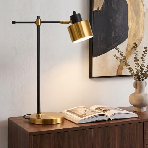 OYEARS 22.2" Modern Desk Lamp, Metal Table Lamp with LED Bulb, Adjustable Reading Lamps for Living Room, Mid Century Task Lamp for Home Office, Industrial Bedside Lamps with Solid Base,Black and Gold