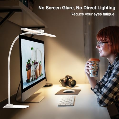 24W Led Desk Lamps with Base for Office Home, 31.5-in Double Head, White