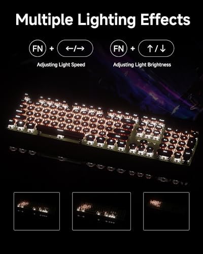 Wireless Typewriter Style Mechanical Keyboard with White Backlit, Knob