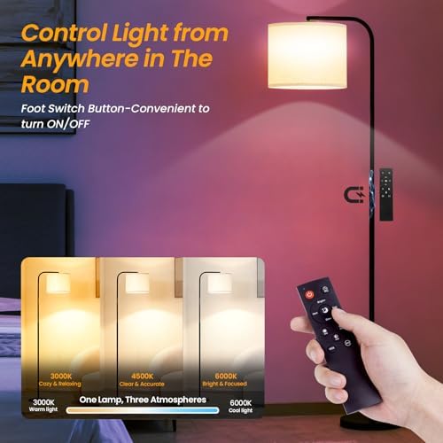 Arc Floor Lamp with Remote and Dimmable Black lamps for Living Room
