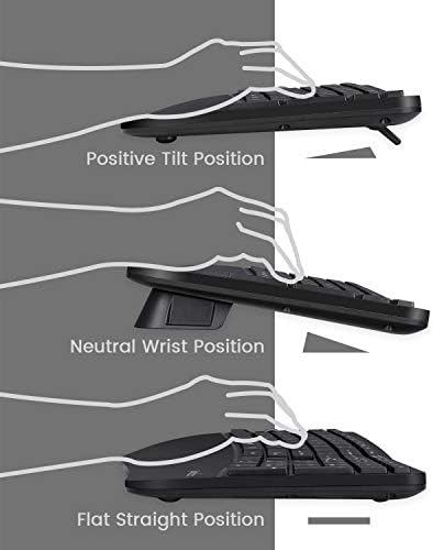 Perixx Periduo-605, Wireless Ergonomic Split Keyboard and Vertical Mouse Combo, Adjustable Palm Rest and Membrane Low Profile Keys, Black, US English Layout (11633)