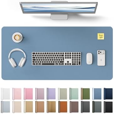YSAGi Leather Desk Protector, Office Mat, Large Mouse Mat, Non-Slip PU Leather Blotter, Laptop Desk Pad, Waterproof Writing Pad for Office and Home (Blue, 35.4" x 17")