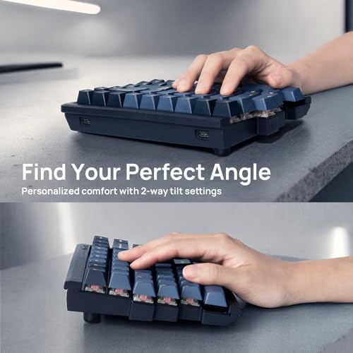 BAROCCOMiSTEL MD770 RGB BT5.0 Glaze Blue TKL Ergonomic Mechanical Keyboard, 75% Split Layout, Cherry MX, PBT DoubleShot Keycap, Mac/Windows OS Compatible (Cherry Red)