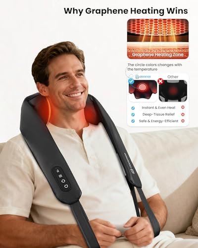 COMFIER Shiatsu Neck Massager with Heat - Cordless 4D Neck and Shoulder Massager for Pain Relief Deep Tissue, Graphene Heating, Trapezius Muscle Relaxer Massage Pillow,Ink Black