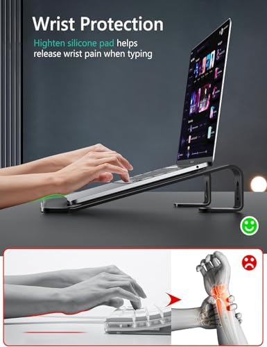 JCZT Aluminum Laptop Stand, Laptop Riser with Wrist Rest, Black