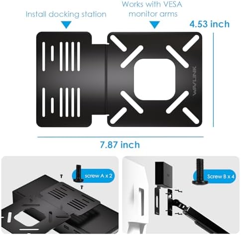 WAVLINK Docking Station Mount for Workstation, Behind Monitor Vesa Mounting, Electrolytic Iron Dock Holder for UG69PD8/UG69PD10/UMD01/UMD05, Vesa 35x75/75x75/100x100 Compatible