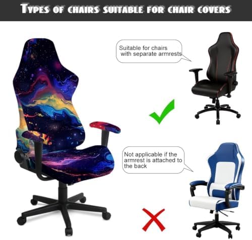 Gaming Chair Seat Cover Galaxy Purple Office Seat Covers with Armrest Cover Reclining Desk Chair Protector Cover Decor for Home Gameroom