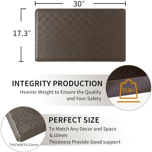 17.3 x 30 Inch Waterproof Anti Fatigue Comfort Kitchen Mat, Thick Non-Slip Standing Desk Mat, Commercial Pads for Offices, Home, Garages