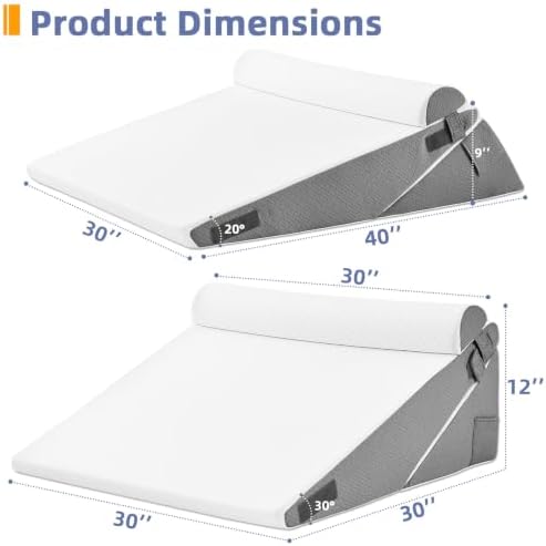Sasttie Extra Wide Wedge Pillow Set for After Surgery, Dark Grey & White