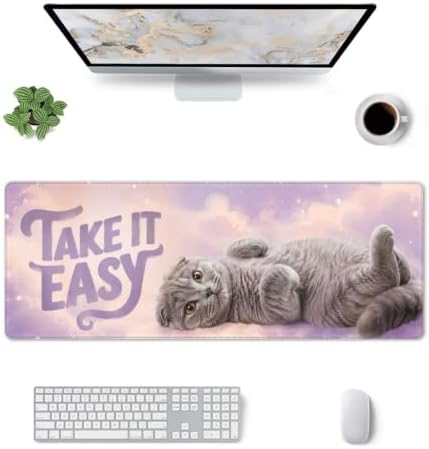 Scottish Fold Cute Mouse Pad Mouse Pads for Desk 11.8x31.5 in Pink