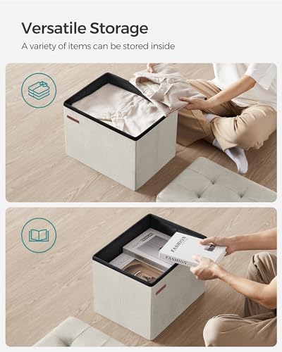 SONGMICS Small Folding Storage Ottoman, 12.2 x 16.1 x 12.2 Inches