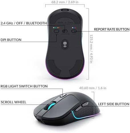 Keychron M3 Wireless Mouse, PAW3395 Sensor Supports 2.4 GHz/Bluetooth 5.1