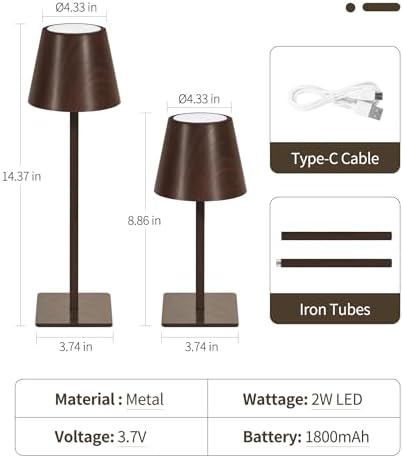 UME 3 Pack Cordless Table Lamp, Battery Operated Lamp - Portable Waterproof Rechargeable Table Lamp w/ 3 Color Temps & Stepless Dimming for Dinner, Desk, Cafe, Outdoor (Woodgrain)