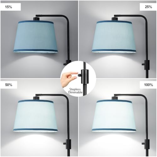 【Upgraded】 Dimmable Black Floor Lamp, 1000 Lumens LED Edison Bulb Included, Arc Black Floor Lamps for Living Room Modern Standing Lamp with Sky Blue Shade, Tall Lamps for Living Room Bedroom Office