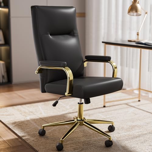 GXJ Black and Gold Office Chair with Memory Foam Seat, Computer Desk Chair
