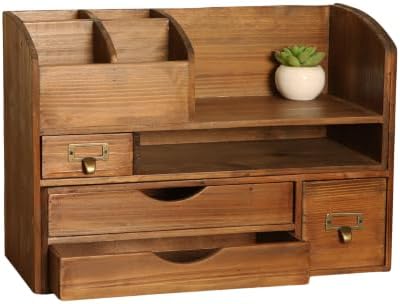 Rustic Brown Large Wooden Desk Organizer