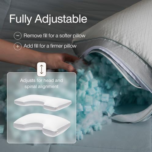 Coop Home Goods Cool+ Cut-Out Adjustable Pillow Queen with Cooling Gel & Shoulder Cut-Out for Head Support, Side Sleeper Pillow, Neck Support for Sleeping, CertiPUR-US/GREENGUARD Gold