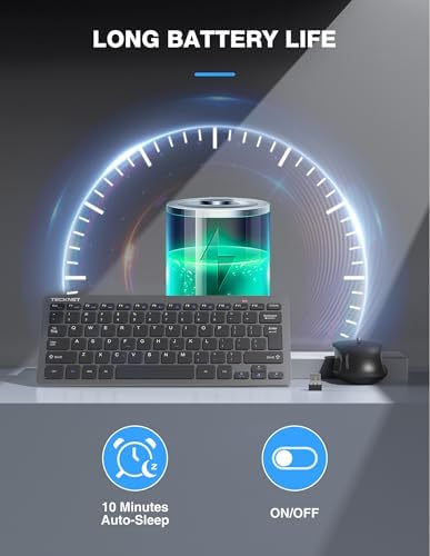 TECKNET Wireless Keyboard and Mouse Combo, Mini Cordless Computer Keyboard and Mouse Set 2.4GHz, Silent Adjustable 1600 DPI, Quiet Click, Lag-Free for Computer, Laptop, PC, Windows, Mac, Chrome OS(GS)