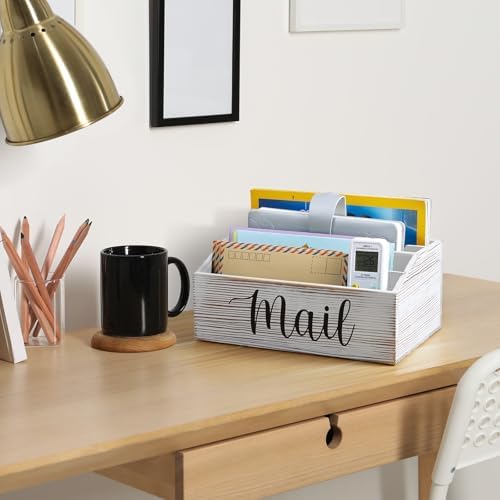 DRASTAR Mail Organizer Countertop, Mail Holder with 4 Slots, Mail Sorter Organizer for Desk, Envelope Holder for Home Office, Retro White