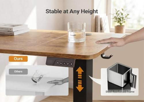 YDN Electric Standing Desk Adjustable Height, 63 x 24 Inches Sit Stand up Desk with Memory Presets & Cable Management, Home Office Desk for Office & Computer Workstation, Black Frame/Rustic Brown Top