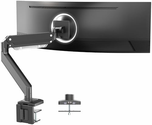 VIVO Premium Aluminum Heavy Duty Monitor Arm with 3.0 USB Ports, Fits Ultrawide Monitors up to 49 inches and 33 lbs, Single Desk Mount Stand, Pneumatic Height, Max VESA 100x100, Black, STAND-V101G1U