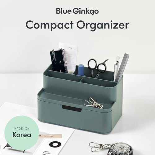 BLUE GINKGO Compact Desk Organizer, Green, Made in Korea