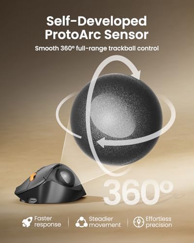 ProtoArc EM02 Wireless Trackball Mouse, Ergonomic Thumb Ball Control, Gray