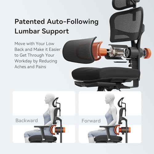 Newtral Office Chair Ergonomic - Home Office Desk Chair, Big and Tall Office Chair, Auto-Following Lumbar Support for Back Pain, Adjustable Seat Depth and Height (with Footrest + Laptop Tray, Black)