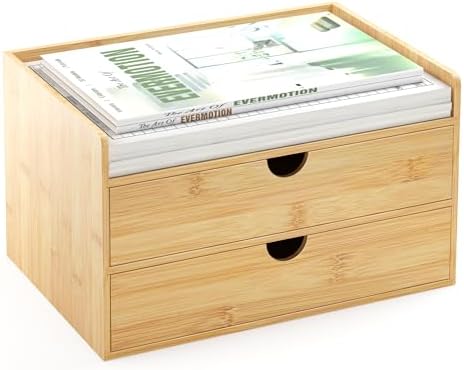 Bamboo Desk Organizer with Drawers, Desktop Storage Box for Office Supplies