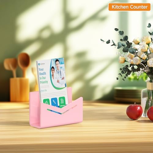Beego Envelope and Mail Organizer Countertop - Pink Acrylic Desk Organizer Letter Holder Desktop File Sorter Bill Document Folder Rack for Office, Home, School Desk Organization
