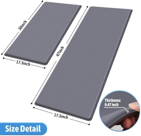StepLively Kitchen Mat for Floor 2 PCS, Anti Fatigue Rugs, Grey