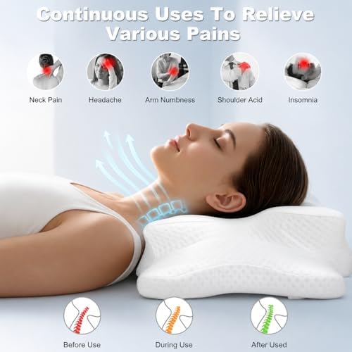 VYLEE Cervical Neck Pillow, Memory Foam Contour Pillow (White)