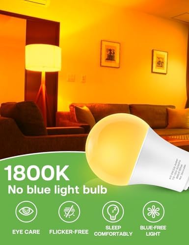 Amber Light Bulbs for Sleep 2 Pack:9W 1800K, 60W Equivalent, E26