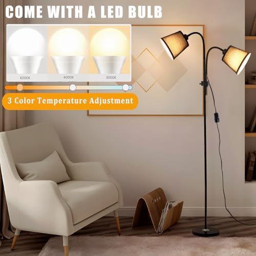 Floor Reading Lamp, Adjustable Height Bendable Short Standing Corner Lamps (Black2-Linen)
