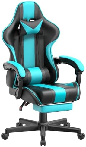 Ferghana Gaming Chairs, Ergonomic Racing Style PC Game Computer Chair with Headrest Lumbar Support Adjustable Recliner PU Leather Video Computer Chair(Lake Blue)