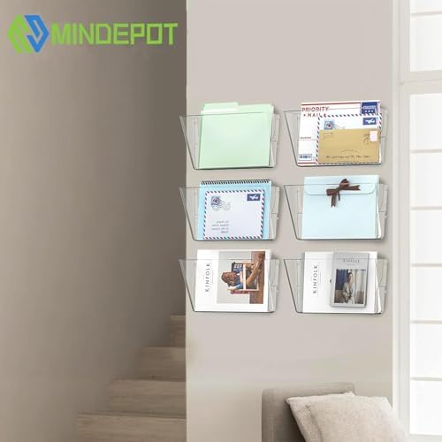MINDEPOT 3 Pockets Acrylic Wall File Organizer Clear File Holder for Office