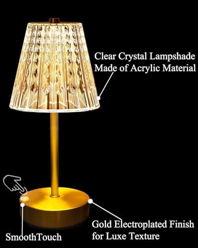 Set of 2 Rechargeable Table Lamps-Small Size Battery Powered Lamps-Cordless Desk Lamp for Restaurant Dinner Bathroom Kitchen Countertop Tabletop Ambient Lighting-Brushed Brass Gold Wireless Lamps