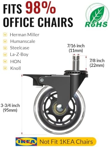 HOLKIE Office Chair Wheels Roller Blade Casters with Brake